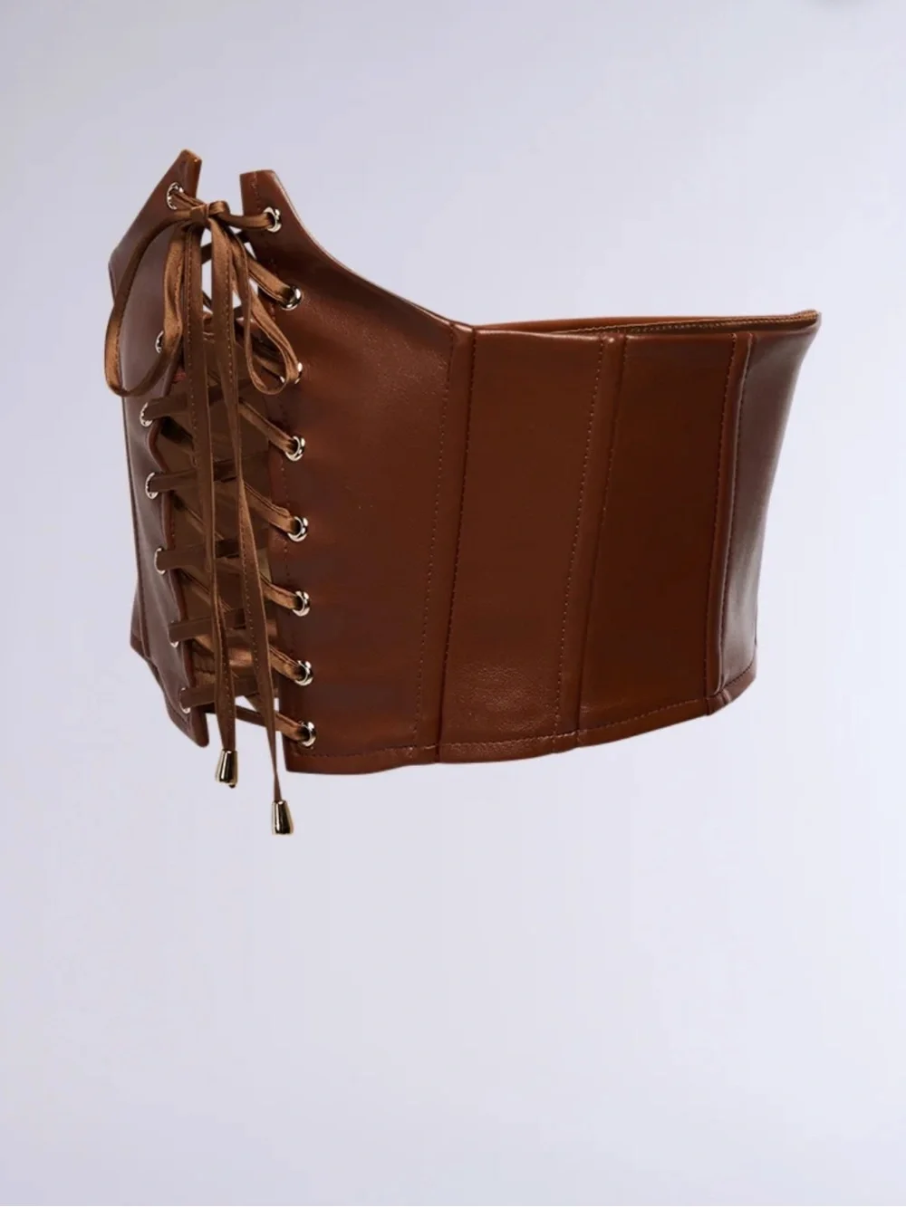 Brown Lace-Up Faux Leather Corset Belt